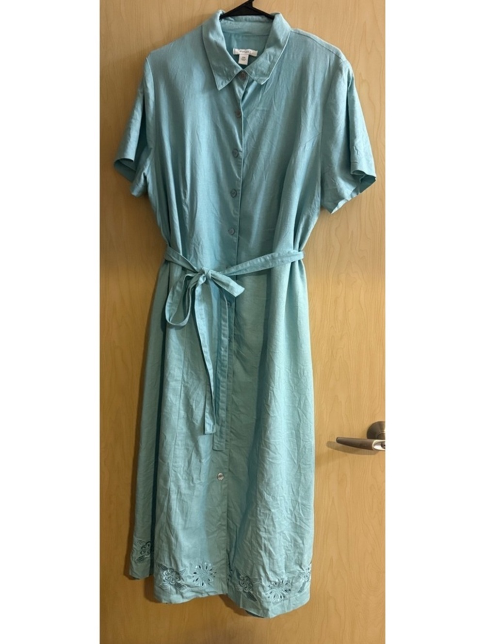 Dressbarn light blue/teal short-sleeve shirt linen maxi dress size 18